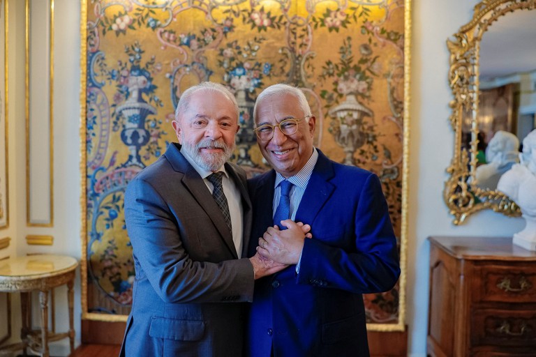 O presidente Lula e o o português António Costa, presidente do Conselho Europeu: alinhamento de perspectivas. Foto: Ricardo Stucktert / PR