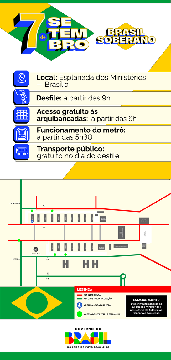 Confira os acessos designados para pedestres e áreas para estacionamento.